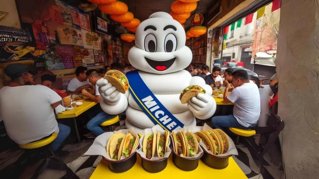 mascota michelin comiendo tacos